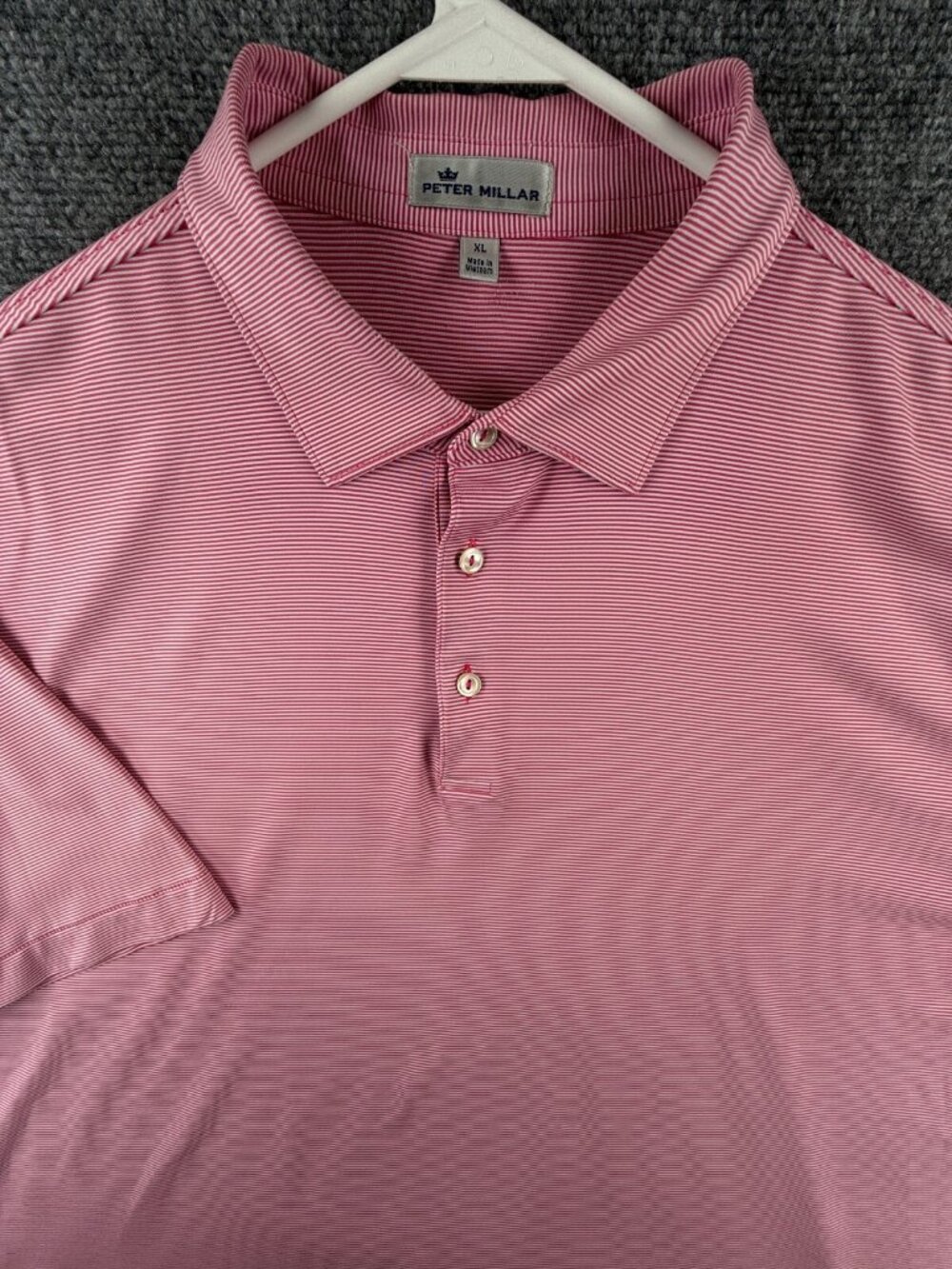 Peter Millar Summer Comfort Men Polo Shirt Golf Striped Pink XL Stretch Adult